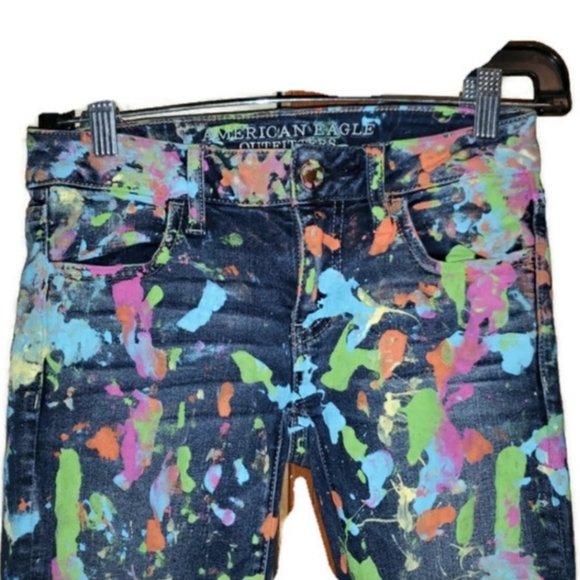 American Eagle Paint Splatter Jeggings 0 Short - Picture 2 of 6